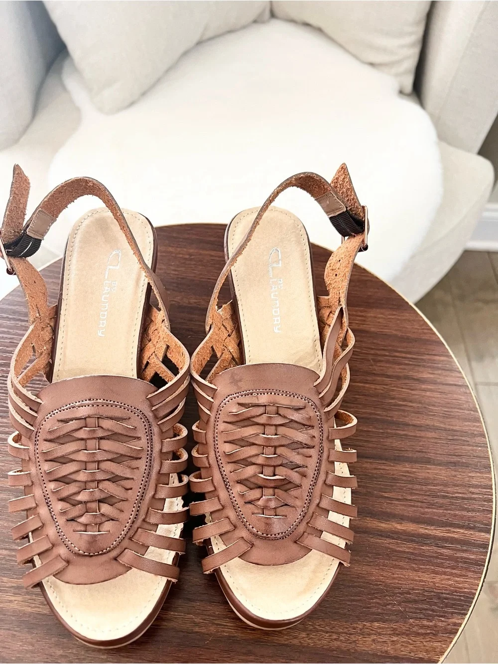 CL by Laundry Brown Woven Strappy Wedge Sandals Size 8 / 38.5